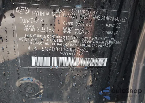 2018 Hyundai Elantra Sel z USA, uszkodzony, nr VIN 5NPD84LF4JH372625